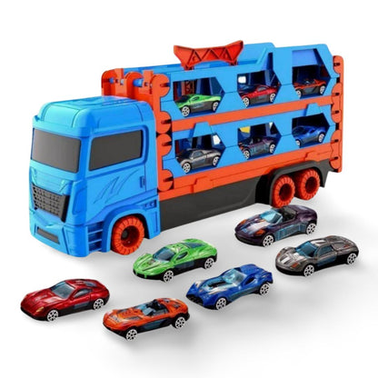 3-in-1 Car Transporter Truck with Racetrack & Toy Cars-2