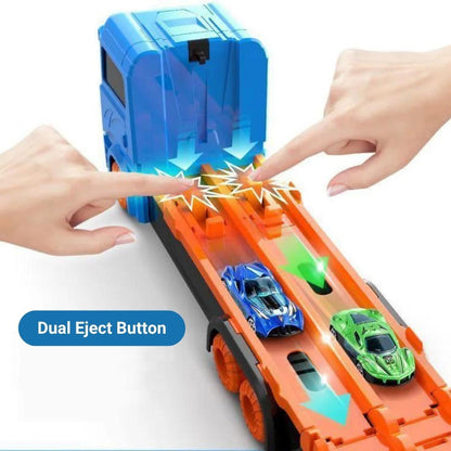 3-in-1 Car Transporter Truck with Racetrack & Toy Cars