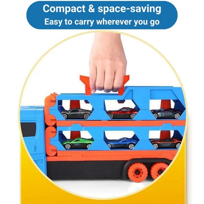 3-in-1 Car Transporter Truck with Racetrack & Toy Cars