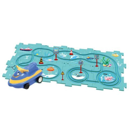 PuzzleRacer – Creative Race Track Set for Kids-Ocean-15 Pieces