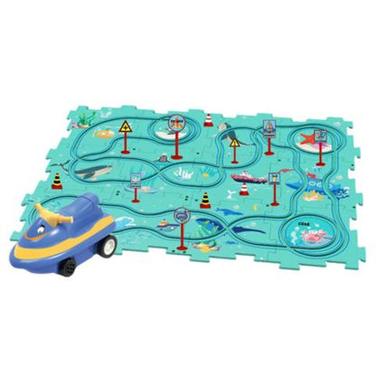 PuzzleRacer – Creative Race Track Set for Kids-Ocean-25 Pieces