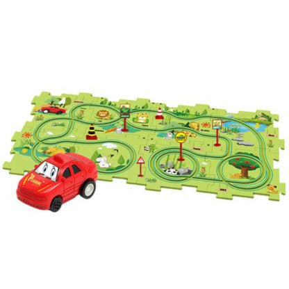 PuzzleRacer – Creative Race Track Set for Kids-Zoo-15 Pieces